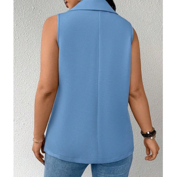 Plus Dusty Blue Button Fitted Vest Top - Picture 4 of 4